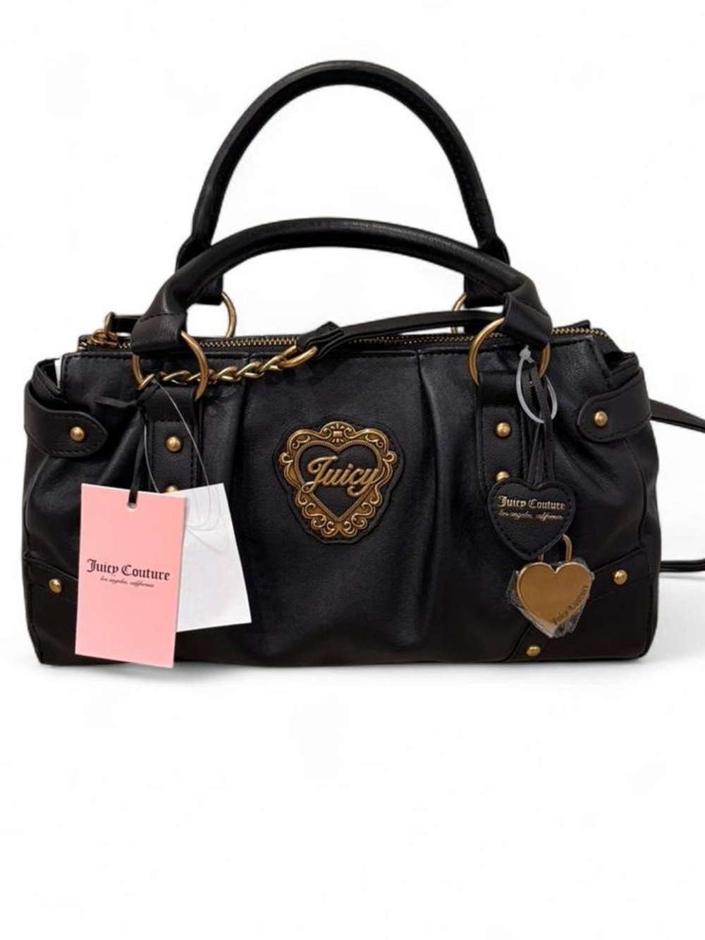 Juicy Couture Black Satchel with Gold Hardware and Heart Emblem